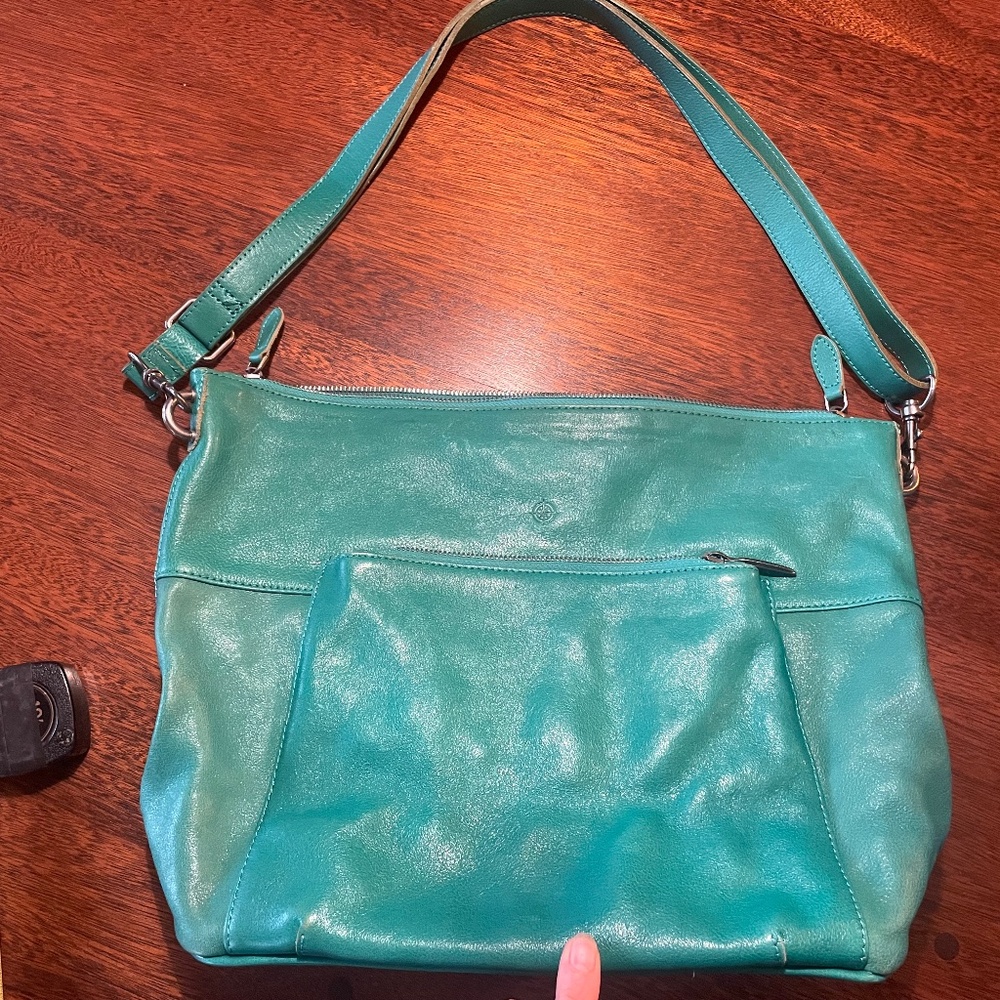 Old trend turquoise leather purse/handbag